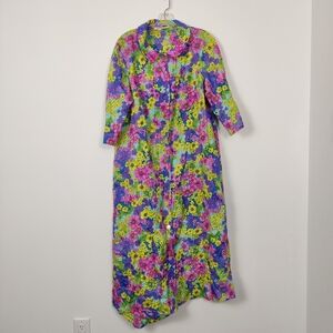 Vintage Sears Women's Floral Bright Multicolor Maxi Dress Size Large 70s 80s